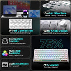 YUNZII B75 Mechanical Keyboard,75% Layout with Knob,Hot Swappable RGB Backlit Gasket Mounted, Creamy Typing, Double-Shot PBT Keycaps,Cherry Profile,for Win/Mac (White, Milk V2 Linear Switch)