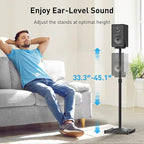 PERLESMITH Universal Speaker Stands for Surround Sound -Height Adjustable Extend 33.3”to 45.1”, Floor Speaker Stand for Satellite & Studio & Bookshelf Speakers up to 11LBS,1 Pair Black, PSSS2