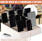 Wooden 36-Grid Cell Phones Storage Box Desktop Mobile Phone Holder Organizer for Office School Classroom (36-Grid White)