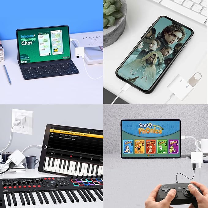 [Apple MFi Certified] Lightning to USB Camera Adapter with Charging Port for iPhone, USB 3.0 Female OTG Cable for iPad to Connect Card Reader USB Flash Drive U Disk Keyboard Mouse Hubs Midi