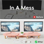 Dual Monitor Stand Riser, Adjustable Rainbow Cloud Desktop Organizer for 2 Monitors, Flexible Length & Angle Computer Stand for Laptop, PC, Printer, Home Office Use - Pink