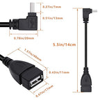 90 Degree Mini USB to USB A OTG Adapter Cable 5.5in Up Angle Mini USB 5-Pin Type B Male to USB Type A Female Adapter Cord for Digital Cameras,Black,14cm(2 Pack,UP)