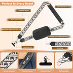 Clip and Go Strap for Phone with Wallet Crossbody, Adjustable Phone Lanyard with Detachable RFID Wristlet Wallet, Pattern Strap - Black (L)