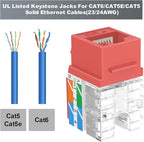 VCE UL Listed Cat6 RJ45 Keystone Jack Insert 25-Pack, 90 Degree Punch Down Keystone Jack Adapter Slim Profile Red