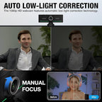 Webcam with Headset and Microphone, 1080P Webcam with Privacy Cover, Plug and Play Web Camera for Desktop Computer Zoom Meetings, Audio Bluetooth only for Headset