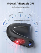 TECKNET Ergonomic Mouse Wireless, Rechargeable Mouse Wireless Silent for Carpal Tunnel Right Hand, 2.4GHz USB Vertical Mouse Wireless for Laptop, 5 Adjustable 4800 DPI, Computer, MacBook, Desktop