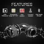 LeMotech M40 Cable Gland, 90 Degree Adjustable 26-33mm Cable Range Strain Relief, Cord Connectors Nylon Joints with Gaskets, 2 Pcs, Black