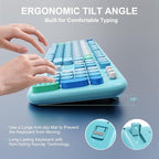 Wireless Keyboard and Mouse Set, 104 Round Keys Full-Size Cute Colorful Keyboard and Mouse with Retro Typewriter for PC/Mac/Laptop/Tablet/Computer/Windows Blue