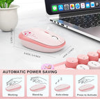 Wireless Keyboard and Mouse Combo, 104 Round Keys Full-Size Cute Colorful Pink Cordless Keyboard and Mouse with Retro Typewriter for PC/Mac/Laptop/Tablet/Computer/Windows Pink