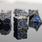 Blue Black Nickel Finish Heavy Metal DND Dice Set (Wizard) with A Metal Box, Sharp Edge Zinc Alloy D&D Accessories, D4-D20, Designed for Dungeons & Dragons Master, RPG Player, Starter