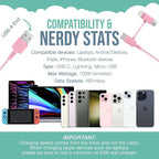 Smartish USB-C/Lightning Cable for iPhone 16/15/14 - Crown Joule - 6 Foot Universal Fast Fabric Wrapped Charging Cable w/Micro-USB - Apple MFi Certified for iPhone 13/12/SE/iPad/AirPods/Android - Pink