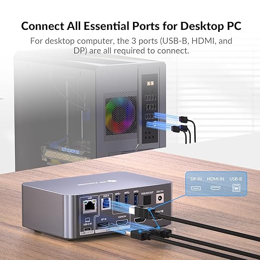 AV Access Docking Station Dual Monitor for Laptop & Desktop, USB-C Charge, Aluminum, KVM Switcher for 2 Computers with Ethernet, EDID, 4K@60Hz/2K@144Hz/1080P@240Hz, 3xUSB 3.0, Power Supply, Audio, SD