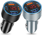 Car Phone Charger USB C,2Pack 4-Port 65W USB C Car Charger Fast Charging Multi Port Cigarette Lighter Adapter with Volt Meter,12V Type C Car Adapter for iPhone 16/16e/15 Pro Max,iPad,Samsung,Android