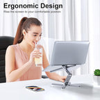 LIENS Adjustable Laptop Stand with 360 Rotating Base, Aluminum Laptop Riser for Desk Foldable, Ergonomic Notebook Stand Holder Compatible with iPad and MacBook/All Laptops up to 16 inches - Silver