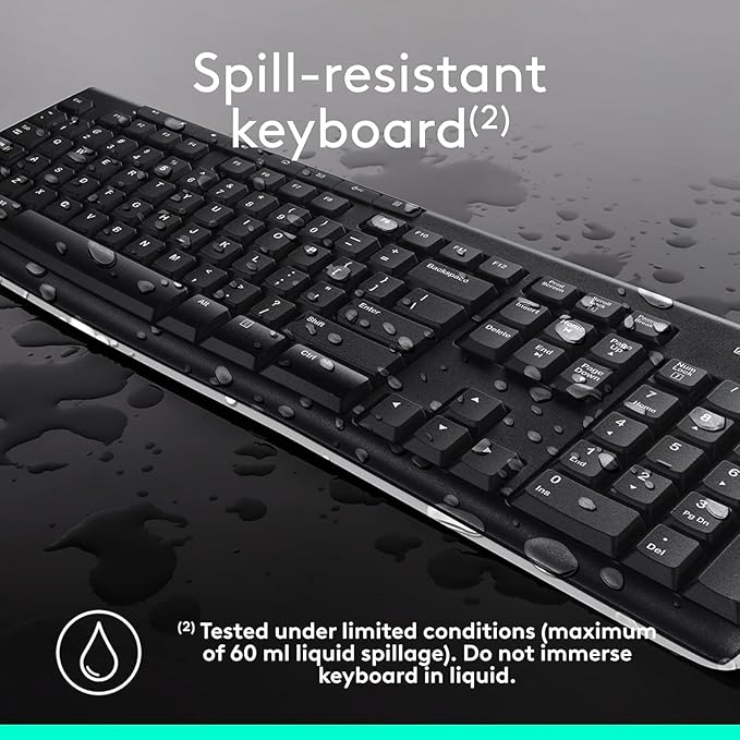 Logitech MK270 Wireless Keyboard and Mouse Combo for Windows, 2.4 GHz, 8 Multimedia Keys, PC, Laptop, Wireless Keyboard Compact Mouse Combo - Black