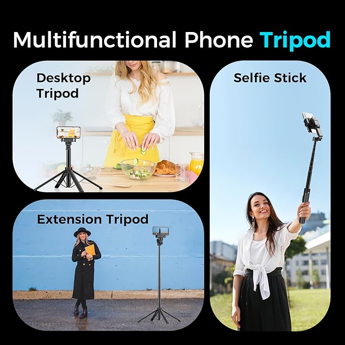 Auto Face Tracking Tripod & 360° Rotating Selfie Stick with Light, Smart AI Motion Sensor, Facial Recognition, 1-Axis Gimbal Stabilizer Phone Holder for iPhone/Android, TikTok Video Recording/Vlog
