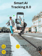 3-Axis Gimbal Stabilizer for iPhone, Smartphone Gimbal w/7.8" Extension Rod, OLED Display, Phone Stabilizer w/Face Tracking, Gesture Control, Video Record for iPhone & Android - Smart V8 Black