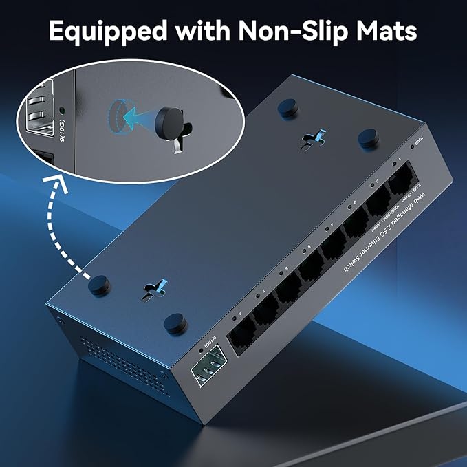 8 Port 2.5G Managed Ethernet Switch with 10G SFP, 8 x 2.5G Base-T Ports, Support LACP/VLAN/QOS/DHCP Client, Metal Web Managed Fanless Network Switch