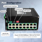Industrial L2+ Managed 16 Port PoE Ethernet Switch, Gigabit Networking Switch with IPv4/IPv6 Management and DIP Switch, Supporting Din-Rail