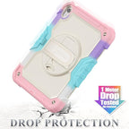 SEYMAC stock Case for iPad (A16) 11th/10th Generation 11''/10.9'' 2025/2022, Full-Body Drop Protection Case with Screen Protector &360° Rotate Hand Strap/Stand, Yellowish+Pink