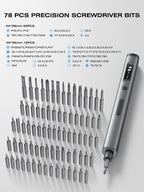 90-in-1 Mini Electric Screwdriver, SMOOTHARMOR Precision Screwdriver Set Cordless with 78 S2 Bits, 0.15-0.55 N.m Torque, Magnetic Storage, 500mAh, LED Light, Power Repair Tool Kit for Phone Laptop PS5