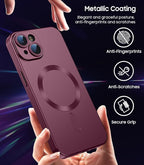 Magnetic for iPhone 15 Case [Compatible with MagSafe][Built-in Camera Lens Protector] Slim Soft Silicone Bumper Shockproof Metallic Shine Phone Case (Burgundy)