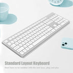 LeadsaiL Wireless Keyboard, 2.4GHz Full-Sized Ergonomic Computer Keyboard, Cordless Noiseless Keyboard,12 FN Shortcuts for Windows MacOS Laptop Computer - White and Grey