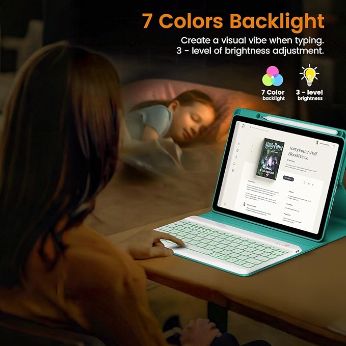 OYEEICE for iPad 9th Generation Case with Keyboard - Detachable Wireless Backlit Keyboard, Upgraded Magnetic Cover with Pencil Holder for iPad 9th/8th/7th Gen, iPad Pro 10.5" & iPad Air 3rd Gen - Teal