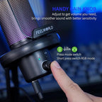 FEELWORLD VM1 Gaming PC USB Microphone Condenser Mic with Noise Cancellation Mute RGB Light, Computer Accessories Gifts for Gamer YouTube Twitch Podcast Streaming Recording Online Chat PS4 PS5