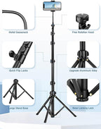 Phone Tripod, 85" Tripod for Cell Phone iPhone with Gooseneck, Aluminum Tripods Stand for Video Recording Photo Vlog, Travel Cellphone Tripod with Remote Compatible with iPhone Android