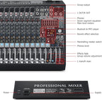 W IN-MIX DX12 Professional DJ Audio Mixer 12 Channel with 99 DSP Effects,7-band EQ,Independent 48V Phantom Power&Mute Button,Bluetooth Function,USB Interface Recording For Studio & Stage