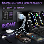 USB C Fast Wall Charger Block, 2Pack 60W USBC Charging Cubes, 5-Port PD+QC Power Adapter Multiport Brick Type C Box Plug for Phone 16/15/14/13/12/11/Pro Max/Plus, Pad Mini/Pro/S25/S24
