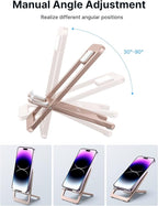 JSAUX Cell Phone Stand, Foldable Aluminum Adjustable Phone Holder for Desk Portable Travel Holder Office Desk Accessories Compatible with iPhone 15 14 13 12 11 Pro Max X Samsung S24 S23 -Pink
