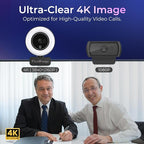 4K Webcam for PC with Microphone & Light & Privacy Cover, Web Camera for Desktop Computer/Laptop/Monitor/Mac, USB Streaming Camera for Zoom/Skype/Teams/Video Calling/Studying and Conference