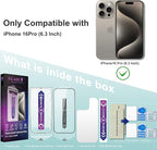 2 Pack Screen Protector Tempered Glass for iPhone 16 Pro 6.3-Inch Auto Dust Removal, No Bubbles, High Definition Clear, Easy Installation