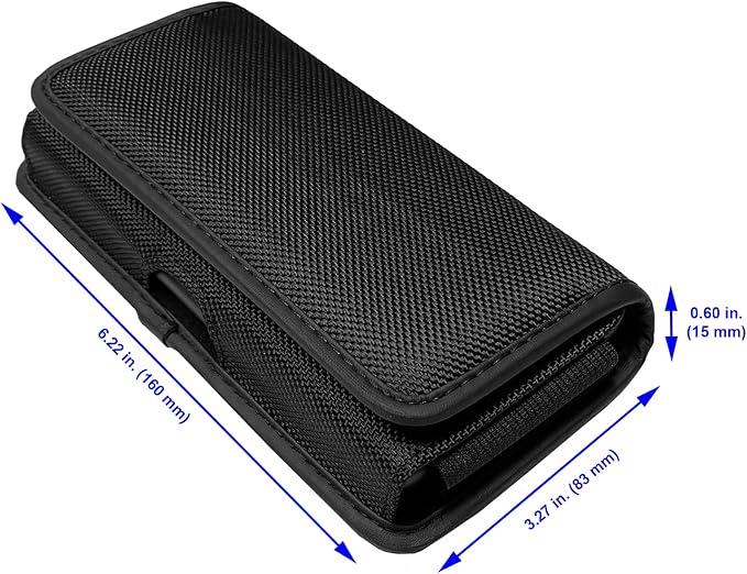 Nylon Cellphone Holster for iPhone 11 Pro Max, XS Max,8/7 Plus, Samsung Galaxy s22,S23,S24 TCL 40 xe, ion x, ion v - Horizontal Case Canvas Waist Carrying Pouch with Belt Clip/Loops, Black