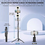 Face Tracking Tripod for iPhone with Light,70 inch Phone Tripod Holder with Remote,Travel Selfie Stick for Content Creator Vlog Live Stream Video Recording