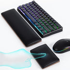 ASFSKY Keyboard and Mouse Wrist Rest Set - Memory Foam & Wooden Base Ergonomic Wrist Support Pad with PU Leather Cover, Non-Slip, Durable & Easy-to-Clean Wrist Cushion for Office, Gaming Desk