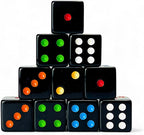 Luck Lab 10 Piece D6 Multicolor Pip Dice Pack - Acrylic 16mm Square Edge Standard Dice for RPG MTG DND Table Games and Board Games, Storage Bag Included (Black Multicolor)