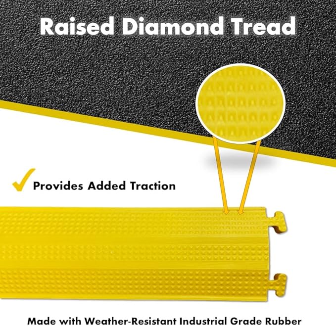Kable Kontrol Drop Over Floor Cord Cover – 36” Inch Long 1 Channel Cable or Wire Protector – 60 Pcs Bulk Pack - Rubber Ramp for Indoor and Outdoor Use – Yellow