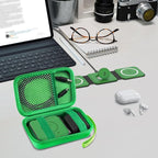 Travel Case for UCOMX for Nano/for Rtops/for Hicober/for Iseyyox 3 in 1 Wireless Charger, Foldable Magnetic Charging Station Storage Holder Bag for Fast Charge Pad Cable and Adapter, Green-Box Only