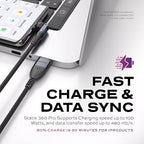 Statik 360 Pro Magnetic Charging Cable - Type C Charger Fast Charging 3 in 1 USB C to USB C Cable, Micro USB & iProduct Tips, USB A Adapter, Fits All Devices - 100W Fast Charger, Black 6FT/2M