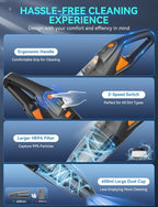 GHUSTAR Handheld Vacuum Cordless - 25000PA Strong Suction Hand Held Car Vacuum Cleaner Portable with Multi-Nozzles - Lightweight Dust Busters Rechargeable for Home Car Office Pets 2 Levels
