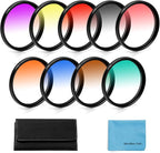 40.5mm Graduated Color Filters Kit 9 Pieces Gradual Colour Lens Filter Kit Set Accessory for Canon Nikon Sony Pentax Olympus Fuji DSLR Camera + Lens Filter Pouch +Lens Cleaning Cloth