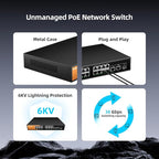 16 Port Gigabit PoE Switch Unmanaged, 16 PoE+ Ports @240W, 2 Gigabit Uplink Ports and 1 SFP Slot, 802.3 at/af Compliant, Fanless & Metal Housing, Desktop or Rackmount