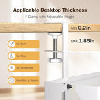 DELAMU Under Desk Cable Management Tray, No Drill Metal Mesh Cable Management Under Desk with F-Clamp Mount & 2 Open Holes, Cord Organizer for Home Office, 1 Pack, White