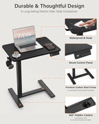 Mobile Standing Desk with Wheels - Electric Height Adjustable Small Movable Laptop Desk, Portable Rolling Computer Sit Stand Side Table for Home Office, Sofa&Bedside Use (23.6",Black)
