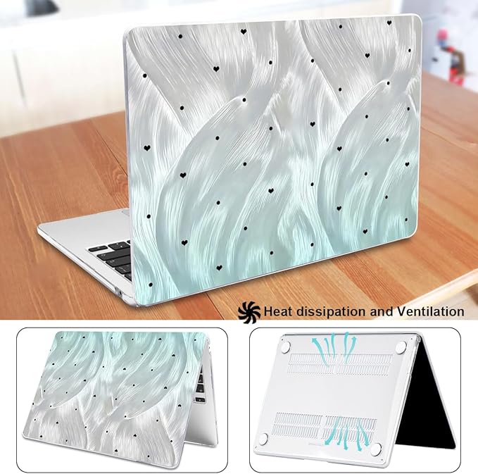 for MacBook Air 13.6 Inch Case 2025 2024 2023 2022 Release Models: M4 A3240 A3113 M3 A2681 M2, Plastic Hard Shell Case Cover for Mac Air 13.6 Retina Display & Touch ID，Silver Green Gradient