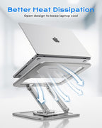 Adjustable Laptop Stand, Computer Stand with 360 Rotating Base, Ergonomic Laptop Riser Mount for Desk Foldable Protable Computer Desk Fits with MacBook Pro Air (10-16") - White