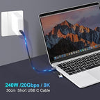 CABLEDECONN USB2.0 A to USB C 3.2 Type C 20Gbps Male to Male Detachable 0.5m 1.6ft Cable Data Extension 10Gbps 240W Fast Charge 8K Ultra HD Video Data Connection Power Line